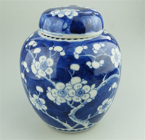 antique oriental porcelain  good chinese prunus ginger jar kangxi   sale antiques