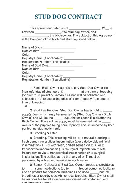 printable stud dog breeding contract template