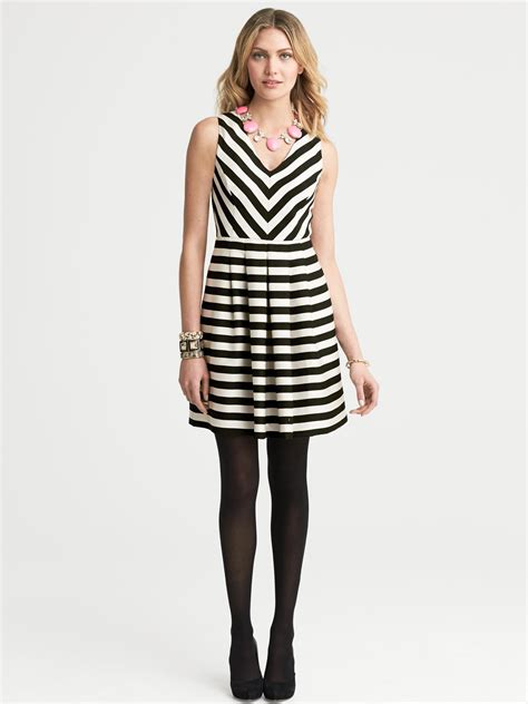 Banana Republic Black And White Striped Dress Black Combo