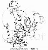Archaeologist Cartoon Outline Clipart Clip Archaeology Bone Inspecting Male Coloring Pages Royalty Illustration Drawing Toonaday Rf Magnifying Boy Glass Using sketch template
