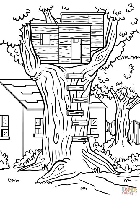 coloring pages treehouse house summer tree printable colouring color