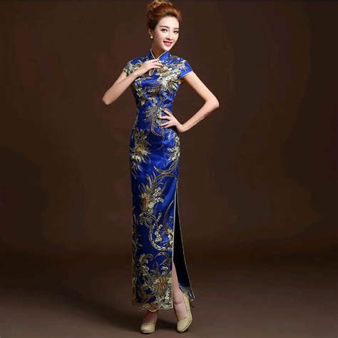 2016 fashion royal blue lace bride wedding qipao long cheongsam chinese