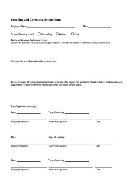 printable employee coaching form template  sample   divorce