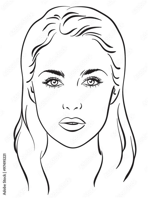 beautiful woman portrait face chart makeup artist blank template