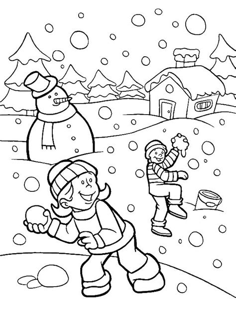 funny snownall fights  heavy snow  winter coloring page