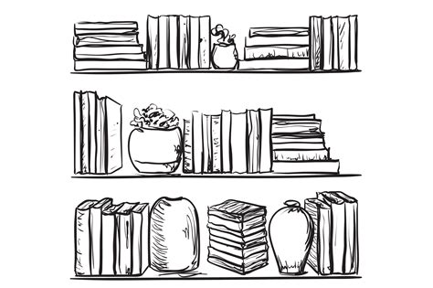 books shelves sketch illustrator graphics creative market