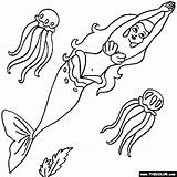 Mermaids Sereia Jellyfish Sereias Pintar Undersea sketch template