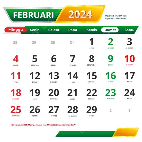 kalender februari  lengkap  tanggal merah  hari raya jawa  hijriyah vektor