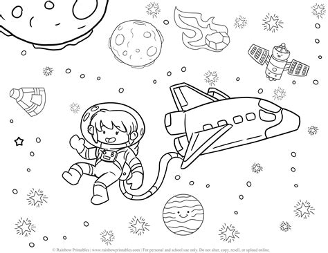 astronaut rocket ship outer space coloring pages rainbow printables