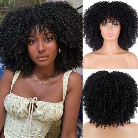 Buy Missqueen Curly Black Afro Wig With Bangs Kinky Curly Afro Wig For