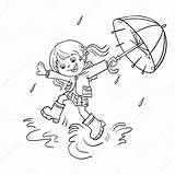 Jumping Puddle Deszczu Lluvia Colorear Umbrella Dziewczyna Skoki Kolorowanki Dripping Konspektu Istockphoto Stockowa Ilustracja Royalty Bajo Wektor sketch template
