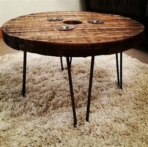 cable reel coffee table   steel hairpin legs