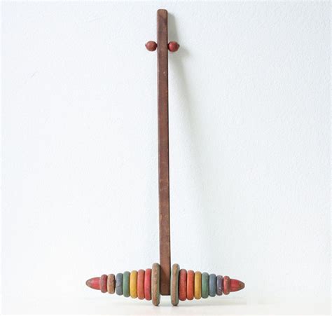 vintage wooden toy childs rolling stick etsy