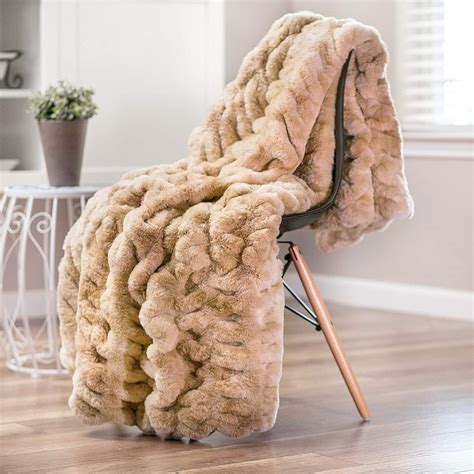 chanasya ruched royal faux fur throw blanket fuzzy plush elegant