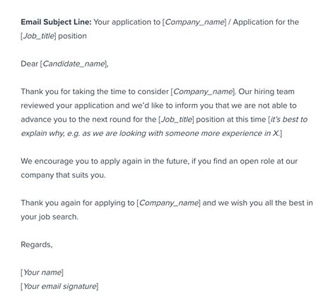 Job Application Rejection Email Template Workable