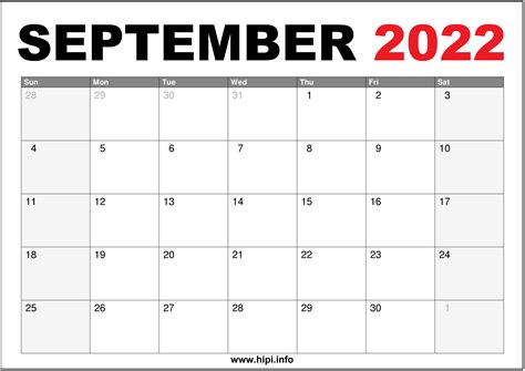 september  calendar printable  hipiinfo