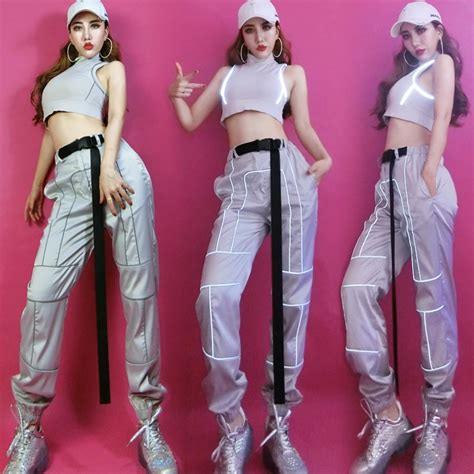 Adults Hip Hop Costumes Sexy Reflective Pants Stage Outfits Women