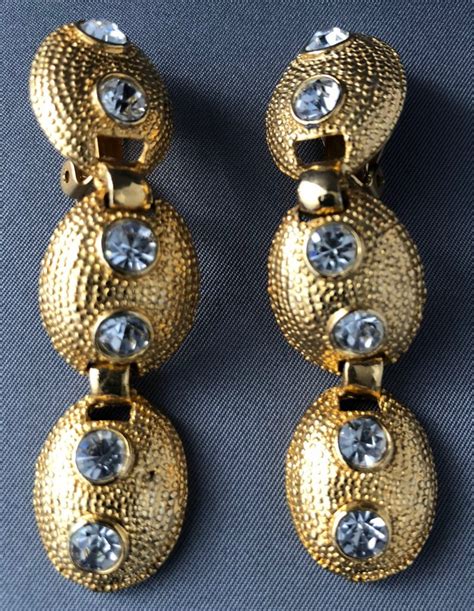 vintage clip  earrings   drops faux diamonds