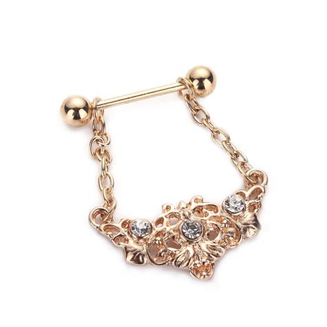 Buy Surgical Stainless Steel Gold Color Crystal Hollow