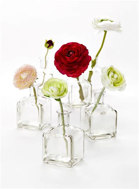 Clear Glass Square Bottle Bud Vase Set Of 6 Wholesale Jamali