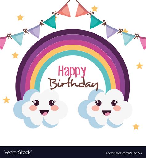 happy birthday card  cute rainbow royalty  vector
