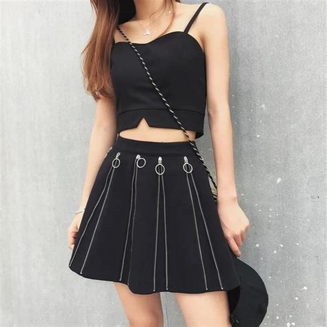 harajuku skirt zippers decoration gothic rock punk a lined fashion high