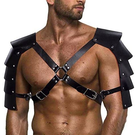 fancy sexy men faux leather shoulder armor top chest harness body