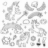 Unicornio Fairy Unicornios Unicorno Arcobaleno Arcoiris Estrellas Hadas Alas Magico Sterren Vectorreeks Stijl Kristallen Magische Getrokken Overhandigen Vettore Imprimibles Nube sketch template