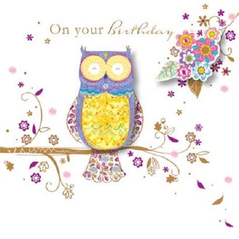 handmade owl happy birthday greeting card  talking pictures cards