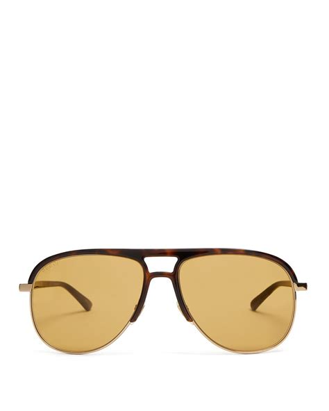 gucci aviator acetate and metal sunglasses in brown for men lyst
