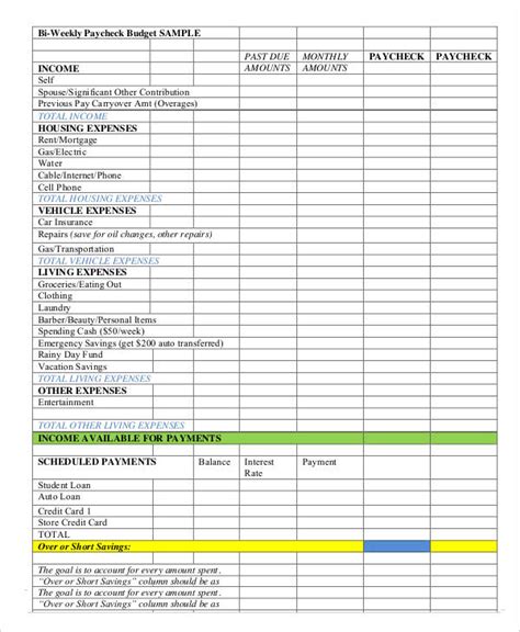 biweekly budget template  word  documents