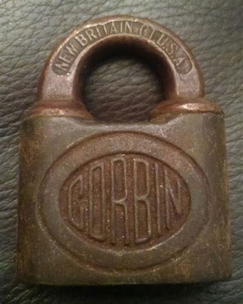 unique vintage antique corbin cabinet lock padlock brass  key usa late  antique