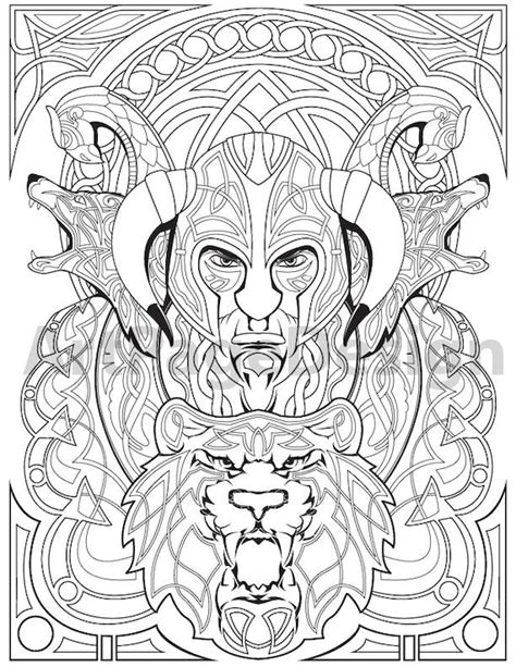 viking warrior celtic pattern coloring pages  adults etsy