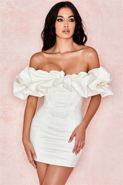 Exaggerated Ruffle Off Shoulder Bodycon Mini Cocktail Party Dress