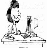 Cartoon Receptionist Desk Coloring Sitting Outline Pleasant Vector Her Secretary Leishman Ron Royalty sketch template