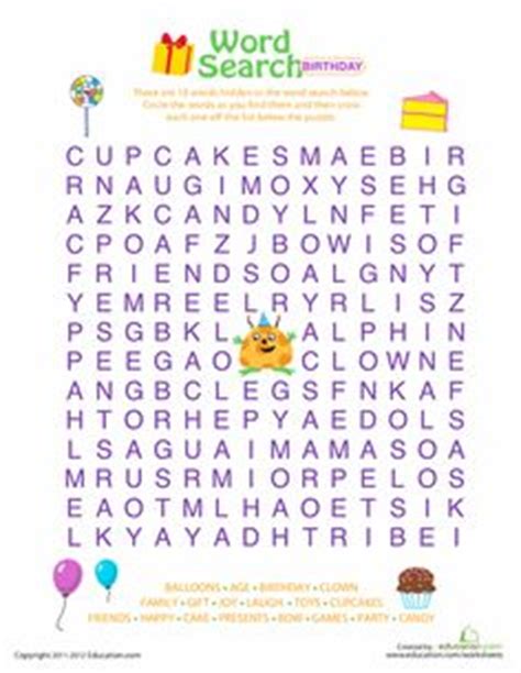 printable birthday word search word search puzzles pinterest