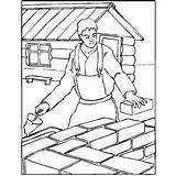 Coloring Building House Pages Colouring Wall Worker sketch template
