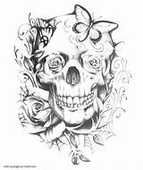 Skulls Roses Butterflies Skeleton Print sketch template