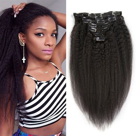 Kinky Straight Clip In Hair Extensions 7pcs Set Natural
