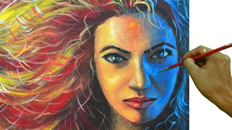 acrylic portrait painting tutorial    paint colorful portrait