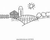 Hills Outline Rolling Coloring Farm Vector Silo Land sketch template