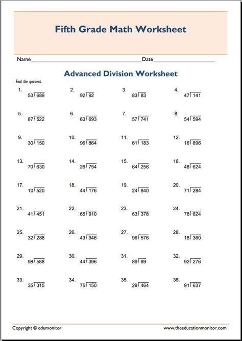 grade  division worksheets