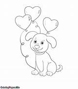 Dog Coloring Valentines Balloons Holding Valentine Cute sketch template