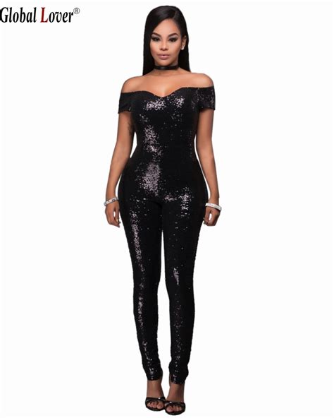 Elegant Black Women Sequin Jumpsuit Plus Size Bandage Sexy Strapless