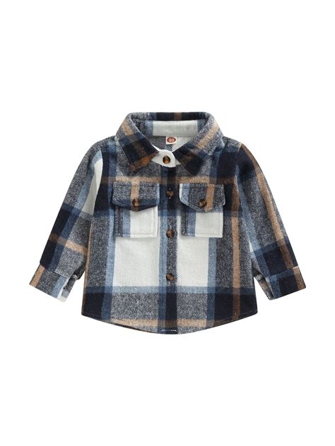liangchengmei toddler flannel shirt jacket plaid long sleeve lapel button  shacket baby boys