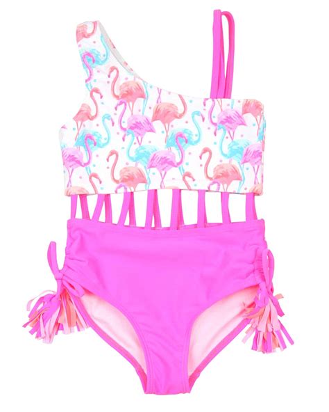 kate mack girls paradise island two colour way swimsuit biscotti and