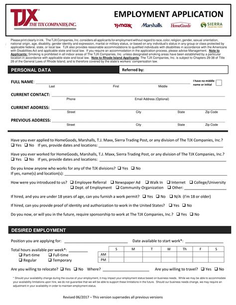 examples  job applications forms