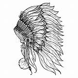Headdress Native Indian American Drawing Chief Tattoo Feather Sketch Doodle Coloring Vector Woman Headress Pencil Stock Illustration Pages Peacock Getdrawings sketch template