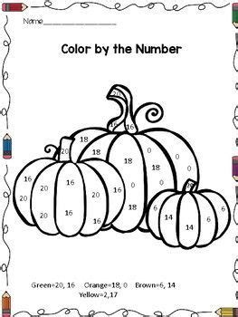 fall activities color   number math worksheets math