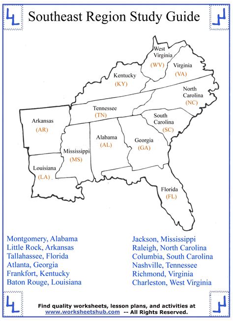 southeastern states map  capitals